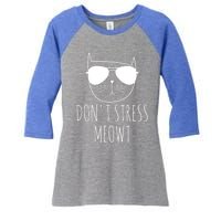 Cat Design Funny Pun Don't Stress Meowt Funny Saying Humour Meaningful Gift Women's Tri-Blend 3/4-Sleeve Raglan Shirt