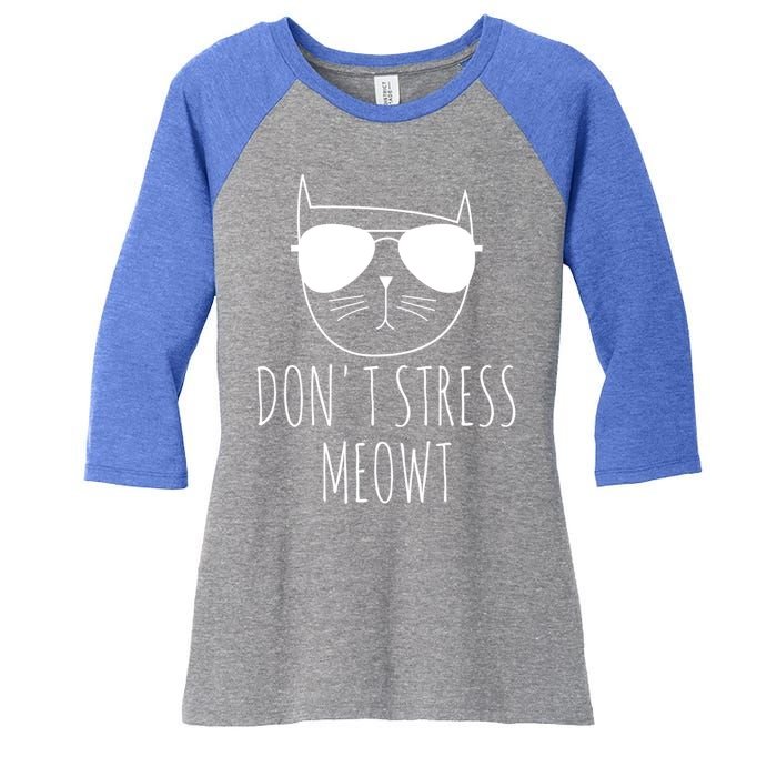 Cat Design Funny Pun Don't Stress Meowt Funny Saying Humour Meaningful Gift Women's Tri-Blend 3/4-Sleeve Raglan Shirt