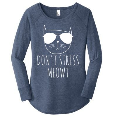 Cat Design Funny Pun Don't Stress Meowt Funny Saying Humour Meaningful Gift Women's Perfect Tri Tunic Long Sleeve Shirt