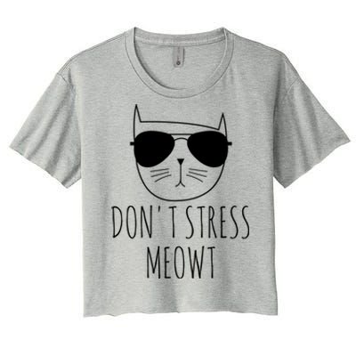 Cat Design Funny Pun Don't Stress Meowt Funny Saying Humour Meaningful Gift Women's Crop Top Tee