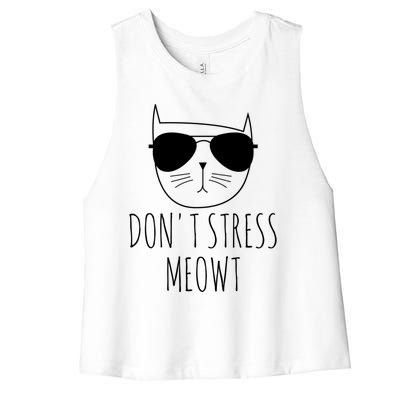 Cat Design Funny Pun Don't Stress Meowt Funny Saying Humour Meaningful Gift Women's Racerback Cropped Tank