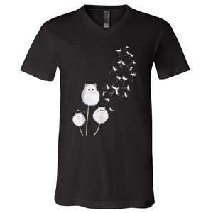 Cat Dandelion Flower SKT V-Neck T-Shirt