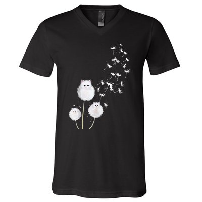 Cat Dandelion Flower SKT V-Neck T-Shirt