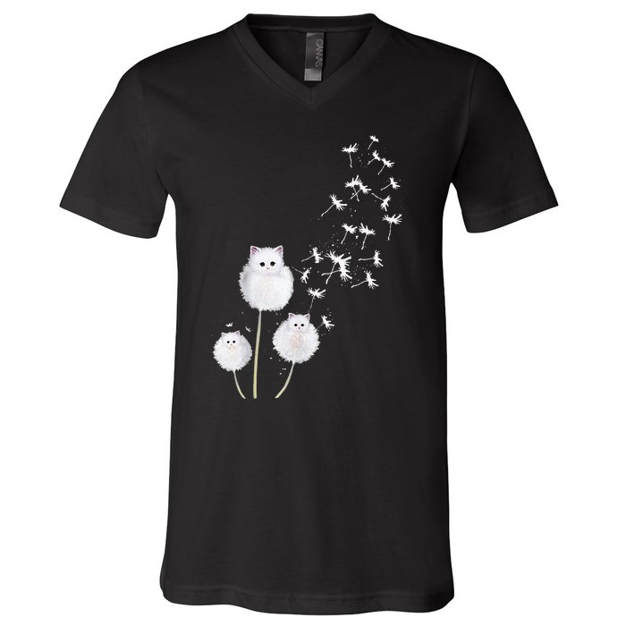 Cat Dandelion Flower SKT V-Neck T-Shirt