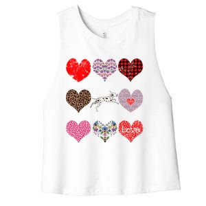 Cute Dalmatian Funny Dog Mom Hearts Pattern Valentines Day Gift Women's Racerback Cropped Tank