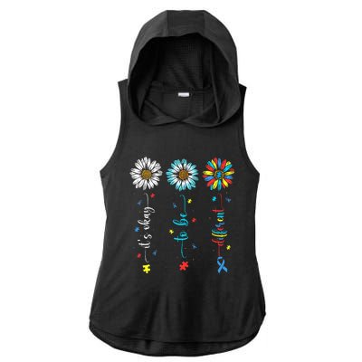 Cute Daisy Flower Autism Awareness Its Ok To Be Different Ladies PosiCharge Tri-Blend Wicking Draft Hoodie Tank