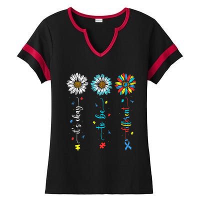 Cute Daisy Flower Autism Awareness Its Ok To Be Different Ladies Halftime Notch Neck Tee