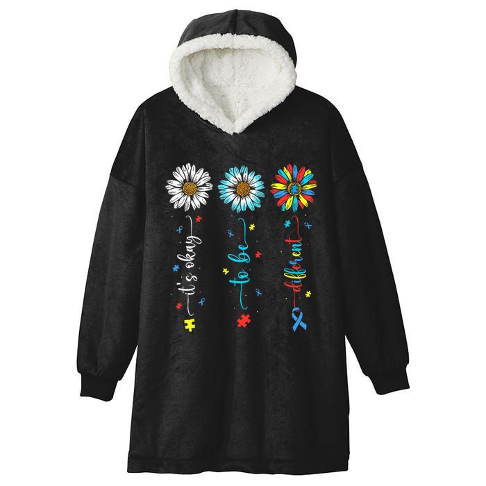 Cute Daisy Flower Autism Awareness Its Ok To Be Different Hooded Wearable Blanket