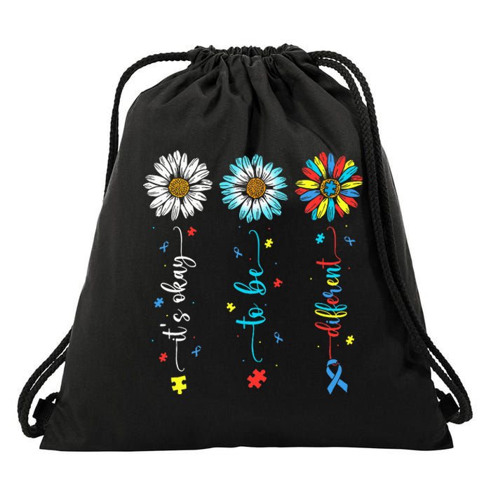 Cute Daisy Flower Autism Awareness Its Ok To Be Different Drawstring Bag