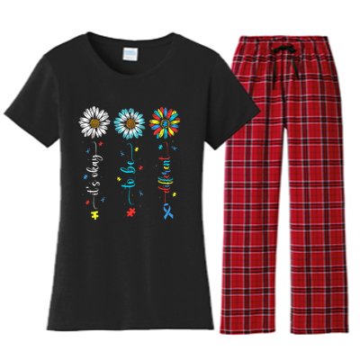 Cute Daisy Flower Autism Awareness Its Ok To Be Different Women's Flannel Pajama Set