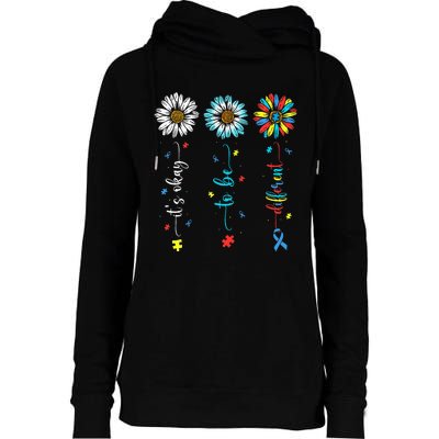 Cute Daisy Flower Autism Awareness Its Ok To Be Different Womens Funnel Neck Pullover Hood