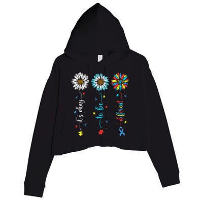 Cute Daisy Flower Autism Awareness Its Ok To Be Different Crop Fleece Hoodie