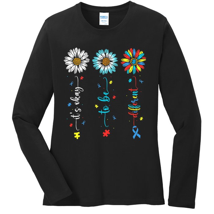 Cute Daisy Flower Autism Awareness Its Ok To Be Different Ladies Long Sleeve Shirt