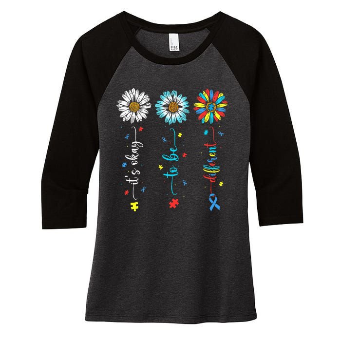 Cute Daisy Flower Autism Awareness Its Ok To Be Different Women's Tri-Blend 3/4-Sleeve Raglan Shirt