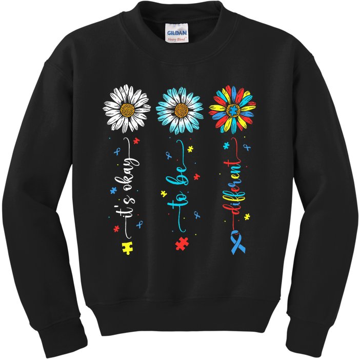 Cute Daisy Flower Autism Awareness Its Ok To Be Different Kids Sweatshirt