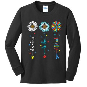 Cute Daisy Flower Autism Awareness Its Ok To Be Different Kids Long Sleeve Shirt