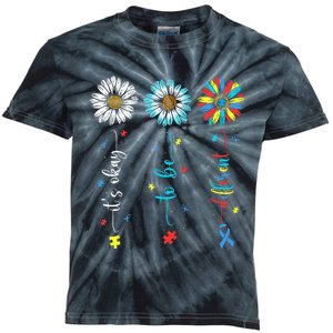 Cute Daisy Flower Autism Awareness Its Ok To Be Different Kids Tie-Dye T-Shirt