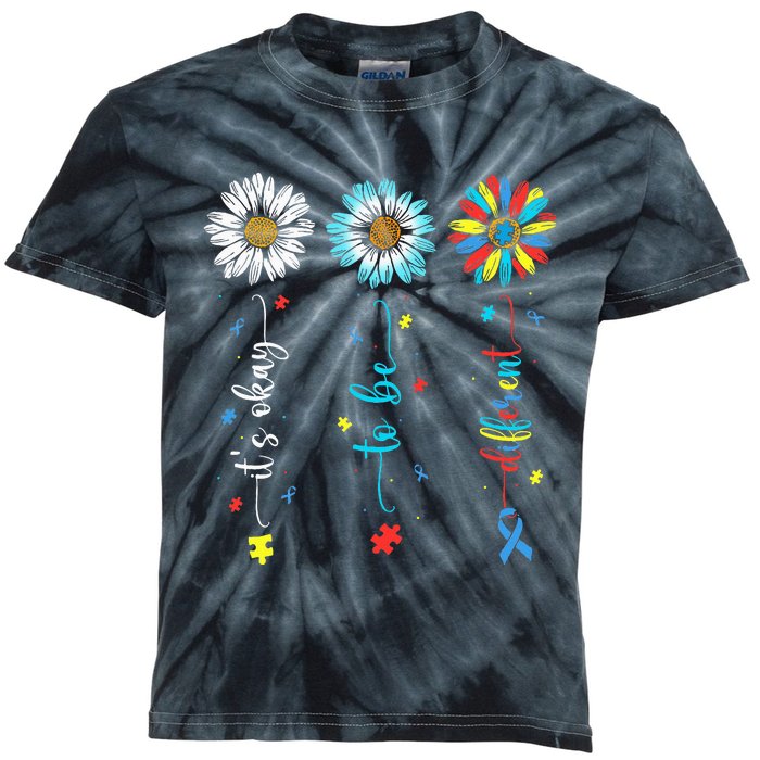 Cute Daisy Flower Autism Awareness Its Ok To Be Different Kids Tie-Dye T-Shirt