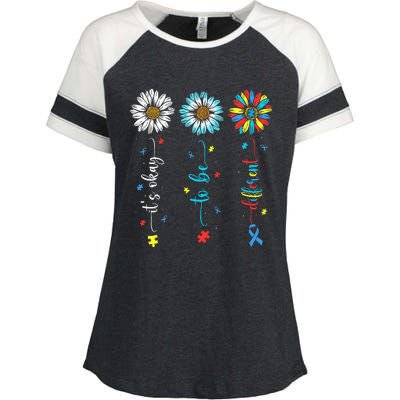 Cute Daisy Flower Autism Awareness Its Ok To Be Different Enza Ladies Jersey Colorblock Tee