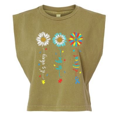 Cute Daisy Flower Autism Awareness Its Ok To Be Different Garment-Dyed Women's Muscle Tee