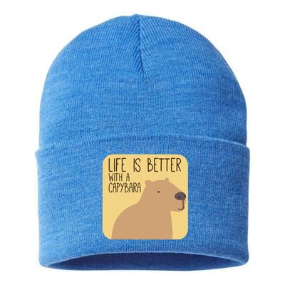 Capybara Design For Capibara Owner Cool Mammal Sustainable Knit Beanie