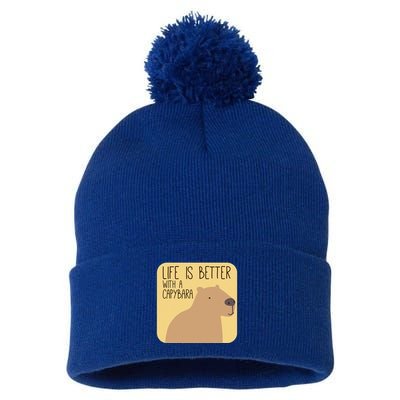 Capybara Design For Capibara Owner Cool Mammal Pom Pom 12in Knit Beanie
