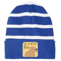 Capybara Design For Capibara Owner Cool Mammal Striped Beanie with Solid Band