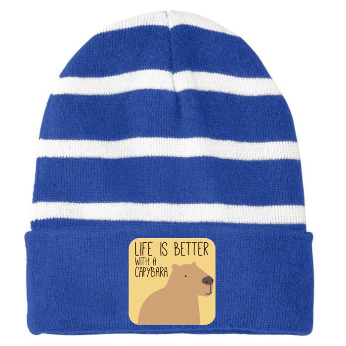 Capybara Design For Capibara Owner Cool Mammal Striped Beanie with Solid Band