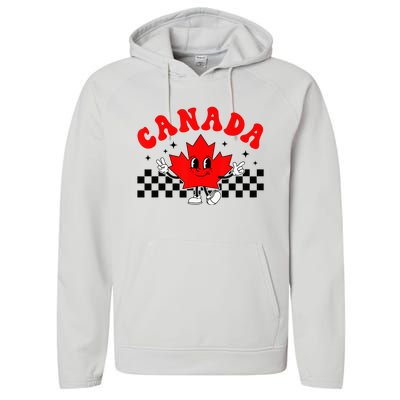 Canada Day Funny Retro Maple Leaf Canada Day Performance Fleece Hoodie