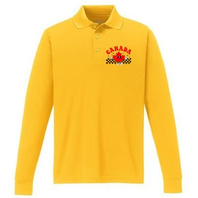 Canada Day Funny Retro Maple Leaf Canada Day Performance Long Sleeve Polo