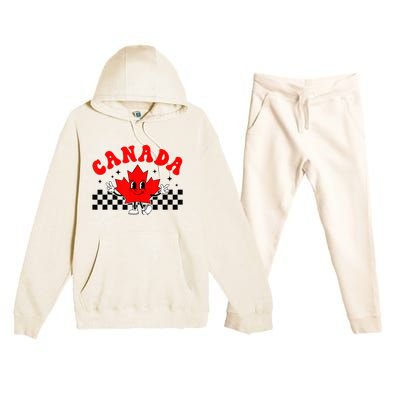 Canada Day Funny Retro Maple Leaf Canada Day Premium Hooded Sweatsuit Set