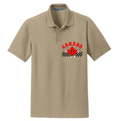 Canada Day Funny Retro Maple Leaf Canada Day Dry Zone Grid Polo