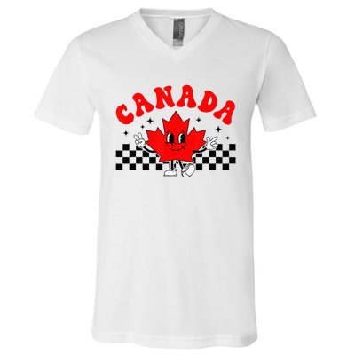 Canada Day Funny Retro Maple Leaf Canada Day V-Neck T-Shirt