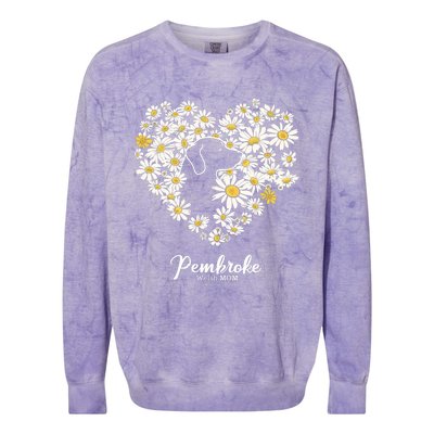 Cute Daisy Flower Heart Silhouette Pembroke Welsh Dog Mom Gift Colorblast Crewneck Sweatshirt