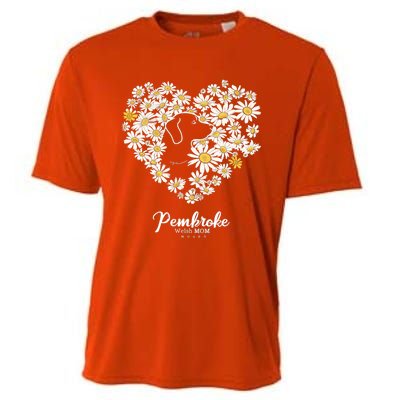 Cute Daisy Flower Heart Silhouette Pembroke Welsh Dog Mom Gift Cooling Performance Crew T-Shirt