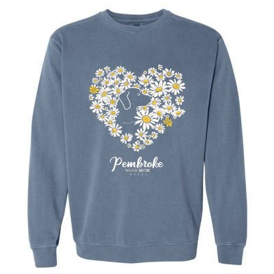 Cute Daisy Flower Heart Silhouette Pembroke Welsh Dog Mom Gift Garment-Dyed Sweatshirt