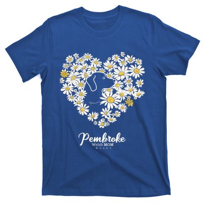 Cute Daisy Flower Heart Silhouette Pembroke Welsh Dog Mom Gift T-Shirt