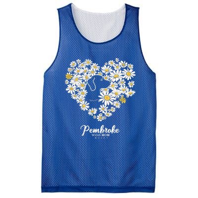 Cute Daisy Flower Heart Silhouette Pembroke Welsh Dog Mom Gift Mesh Reversible Basketball Jersey Tank