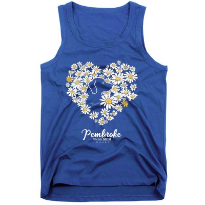 Cute Daisy Flower Heart Silhouette Pembroke Welsh Dog Mom Gift Tank Top