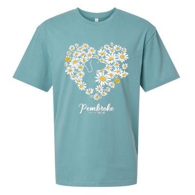 Cute Daisy Flower Heart Silhouette Pembroke Welsh Dog Mom Gift Sueded Cloud Jersey T-Shirt