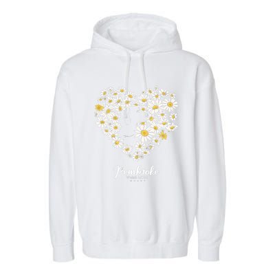 Cute Daisy Flower Heart Silhouette Pembroke Welsh Dog Mom Gift Garment-Dyed Fleece Hoodie