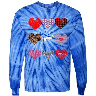 Cute Dalmatian Funny Dog Mom Hearts Pattern Valentines Day Gift Tie-Dye Long Sleeve Shirt