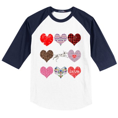 Cute Dalmatian Funny Dog Mom Hearts Pattern Valentines Day Gift Baseball Sleeve Shirt