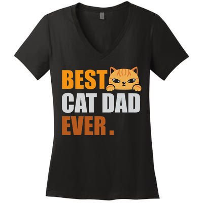 CAT DAD Fathers Day Kitty Daddy Papa Christmas Women's V-Neck T-Shirt