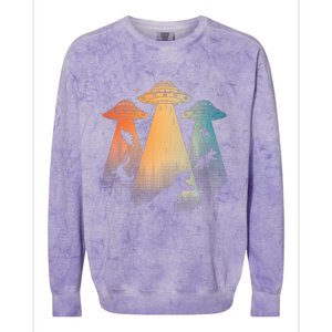 Cool Dinosaur For Women Ufo Alien Abduction Dinosaur Colorblast Crewneck Sweatshirt