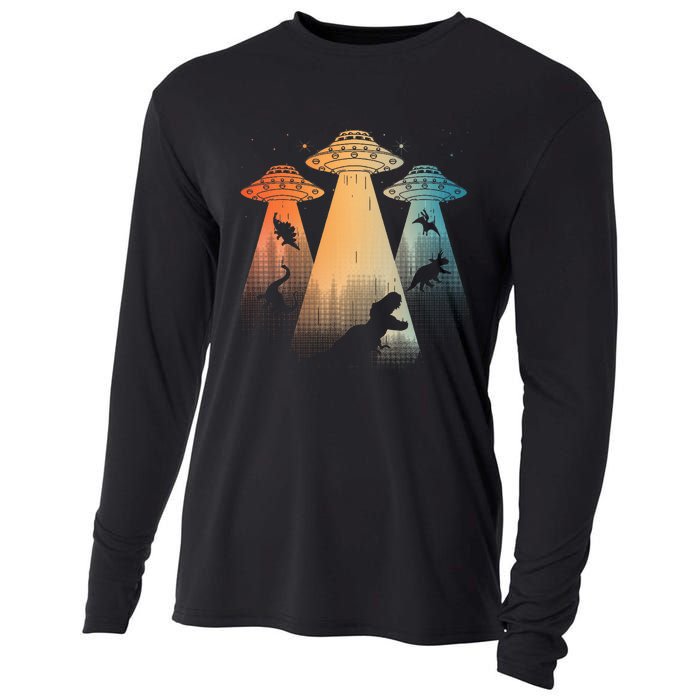 Cool Dinosaur For Women Ufo Alien Abduction Dinosaur Cooling Performance Long Sleeve Crew