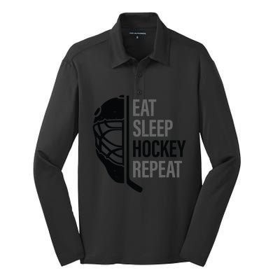 Christmas Design For Hockey Lovers Eat Sleep Hockey Repeat Funny Gift Silk Touch Performance Long Sleeve Polo