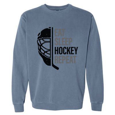 Christmas Design For Hockey Lovers Eat Sleep Hockey Repeat Funny Gift Garment-Dyed Sweatshirt