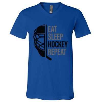 Christmas Design For Hockey Lovers Eat Sleep Hockey Repeat Funny Gift V-Neck T-Shirt