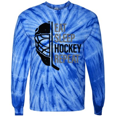 Christmas Design For Hockey Lovers Eat Sleep Hockey Repeat Funny Gift Tie-Dye Long Sleeve Shirt